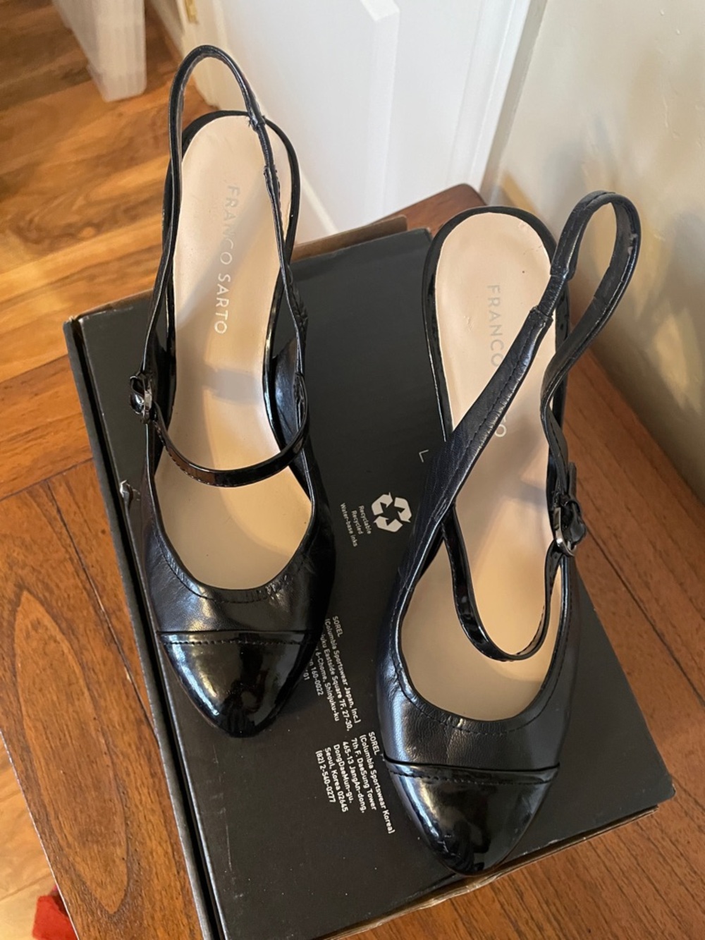 Franco Sarto Black Patent Leathers Slingback Pointed-Toe Pumps